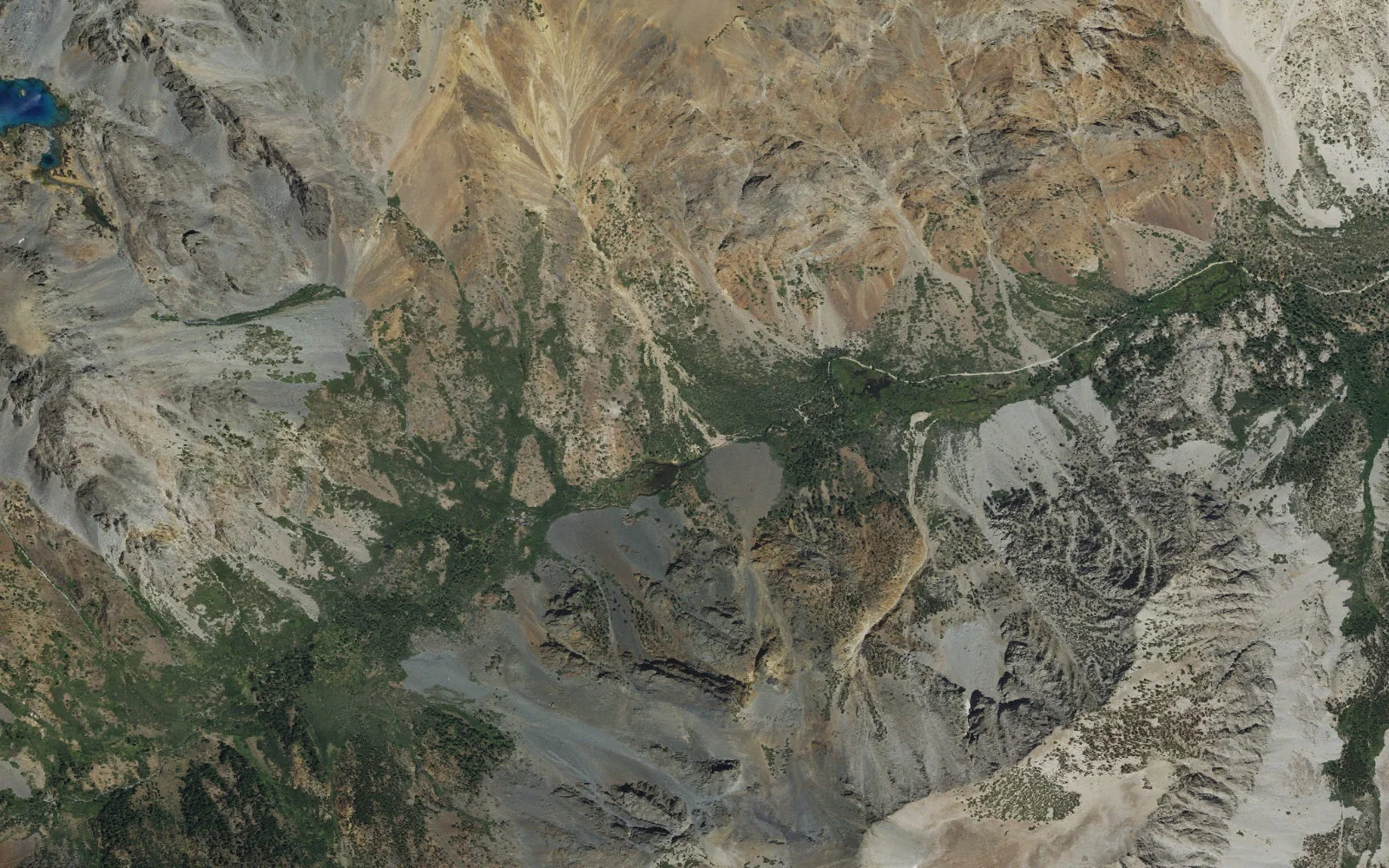 Aerial view centered on Lundy Canyon Trailhead