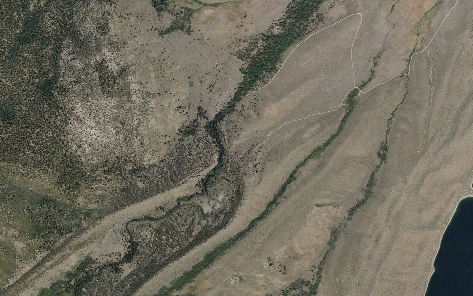 Aerial view centered on Parker Lake Trailhead