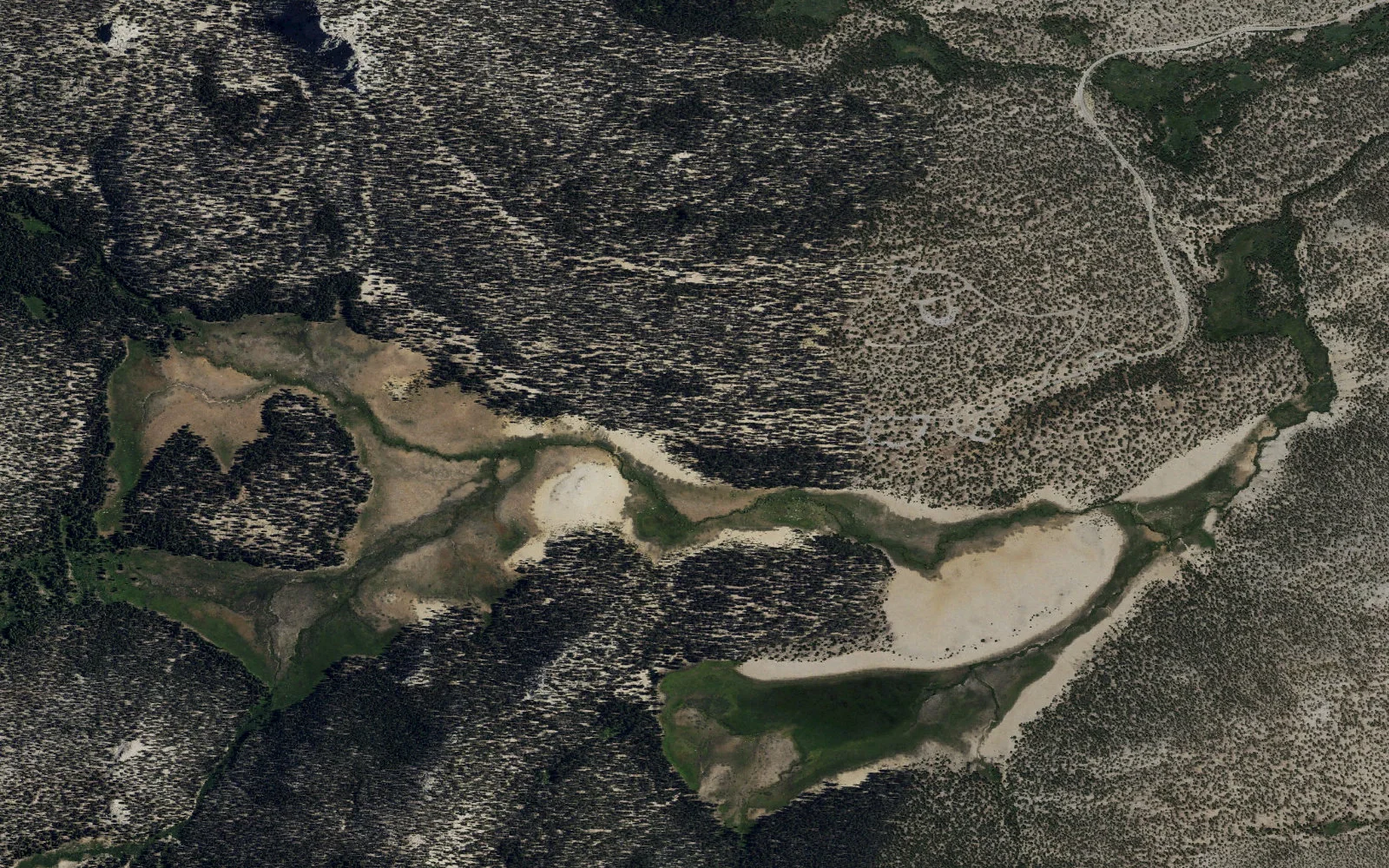 Aerial view centered on Trail Pass Trailhead