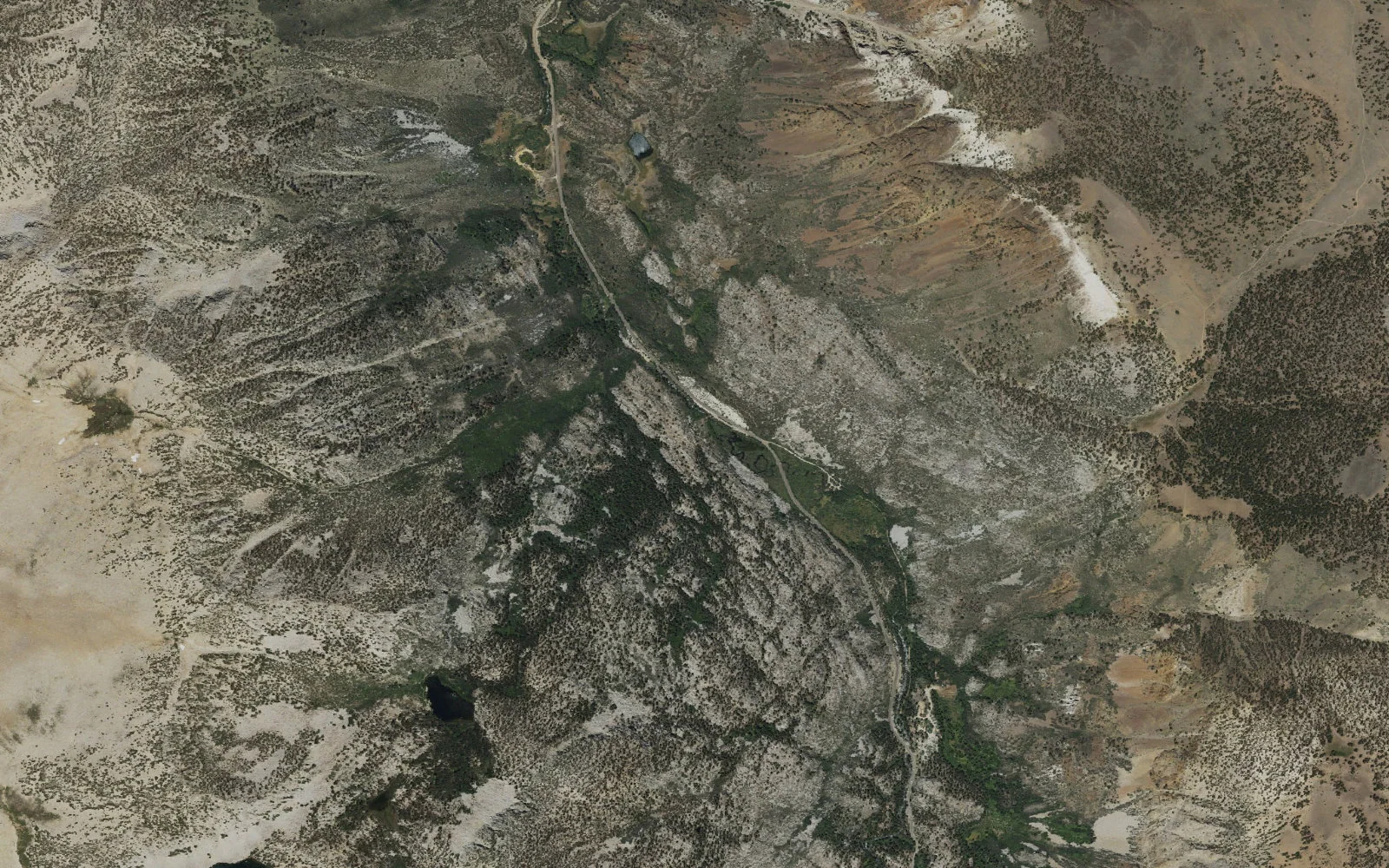 Aerial view centered on Tyee Lakes Trailhead