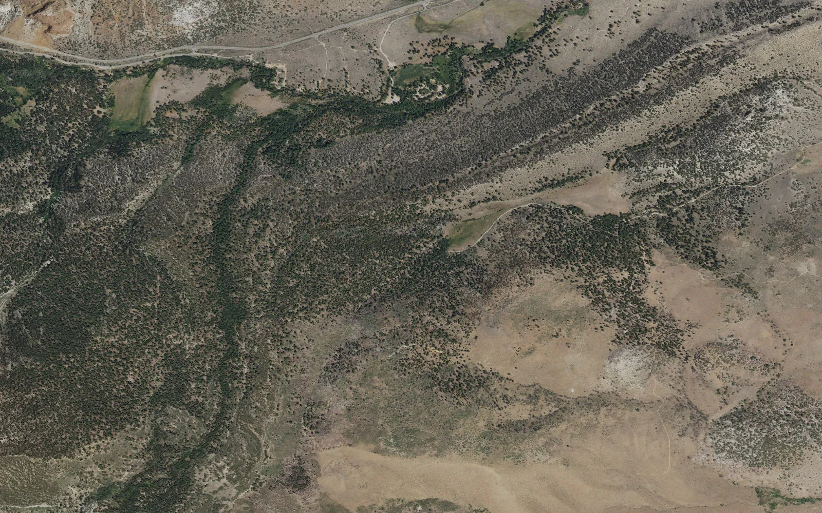Aerial view centered on Upper Horse Meadow Trailhead