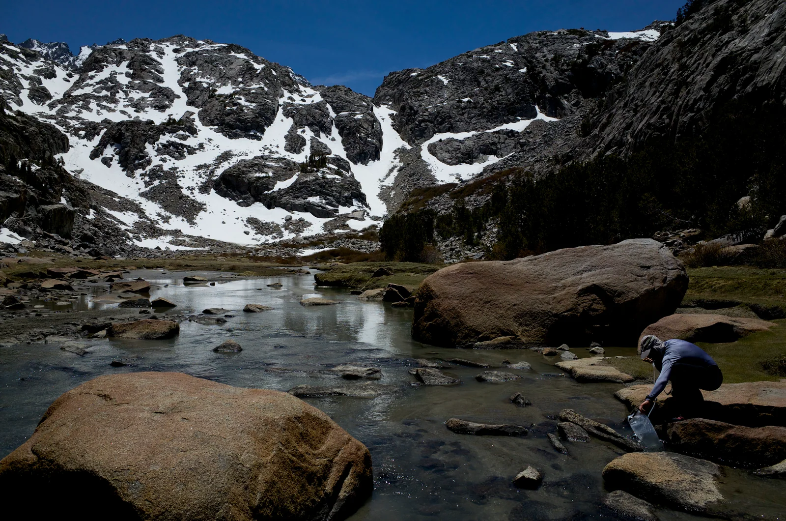 Creek, meadow, and granite peaks at Sam Mack Meadow